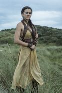 Nymeria's mother was an eastern noblewoman, and she has the most refined appearance of the three Sand Snakes, with the most soft fabrics - though still armed with with pieces of leather armor. She wields a whip.