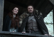 Catelyn i Eddard Stark w Winterfell.