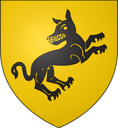 Personal arms of Gregor Clegane: yellow, with one black dog rather than three.