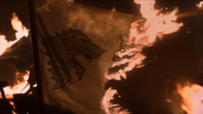 The House Stark banner burns during the Red Wedding in "Mhysa".