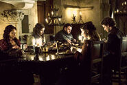 Sam having an awkward dinner with the Tarly family, Season 6