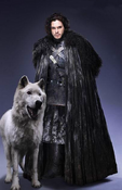 Promotional photoshoot with Kit Harrington as Jon Snow alongside a CGI model of Ghost.