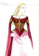 Concept art for Cersei's more heavily layered dress in Season 3, featuring even more symbolic metal armor.