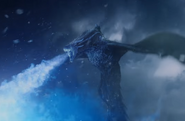 Undead Viserion attacking the Wall with the Night King.