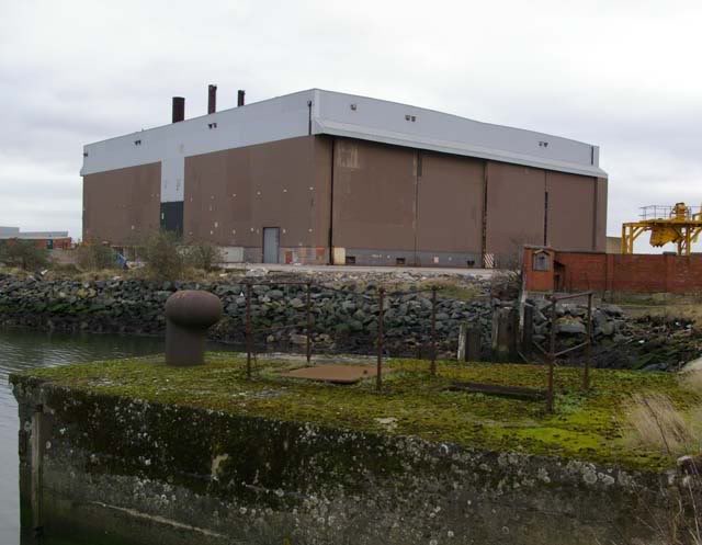 Scenic view of Harland & Wolff Paint Hall showing its massive industrial architecture and historic nature