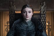 After the North is once again declared an independent kingdom, Sansa dresses in the regal attire of a queen.