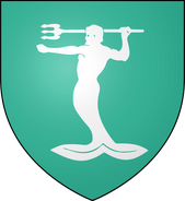 House Manderly: turquoise, a white merman holding a trident