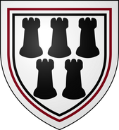 House Towers: white, five black towers (3-2) within a double tressure red and black