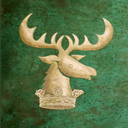 Renly Baratheon's personal sigil - a golden crowned stag on a field of green, a nod to the color scheme of his new wife's powerful family, House Tyrell.