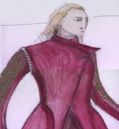 Concept art of Jaime's Westerlands-style asymmetrical tunic.