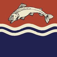 House Tully - a silver trout on a red and blue background.