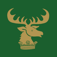 Renly Baratheon's personal sigil - a golden crowned stag on a field of green, a nod to the color scheme of his new wife's powerful family, House Tyrell.