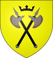 House Dustin: yellow, two rusted longaxes with black shafts crossed, a black crown beneath their points
