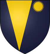 House Lefford: dark blue, a gold pile in dexter and a gold sunburst in sinister
