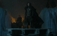 Prior to battle, Jon Snow watches from atop the Wall