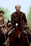 Jorah riding with Drogo's khalasar in "Lord Snow."
