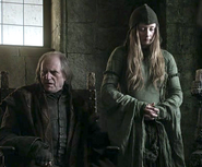 Lord Walder Frey and his young eighth wife, Joyeuse Erenford.