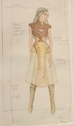 Concept art the first hybridized-variant costume that Daenerys develops at Qarth, with large armor-like pieces around the chest and shoulders.