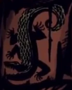 House Reed sigil design, from the "Histories & Lore" featurettes (the artwork in the scene was off-color, it is meant to be a black lizard-lion on a green background)