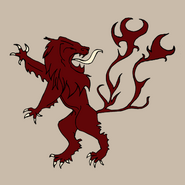 House Reyne - a red lion with a forked tail on a silver field.