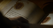 House Selmy's heraldry appears on Ser Barristan's entry in The Book of Brothers: