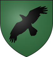 House Morrigen: storm green, a black crow in flight