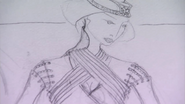 Concept art of Cersei's costume at the feast in Winterfell. Note that it retains the final version's elaborate wrap-around neck piece, which forms layers between Cersei and other people, like armor.