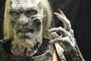 Behind-the-scenes closeup of White Walker prosthetic makeup