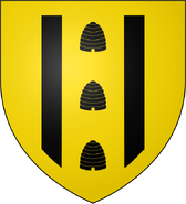 House Beesbury: paly yellow and black, three black beehives on a yellow pale within a yellow border