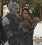 Behind the scenes photo, showing full detail of the White Walkers' master's costume (3 of 6)