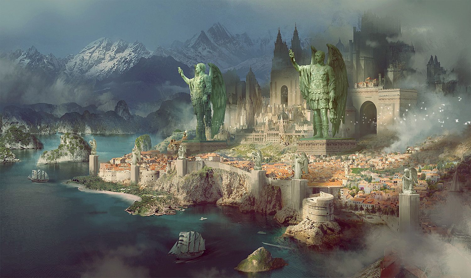 fantasy medieval port city