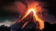 Erupting red mountain