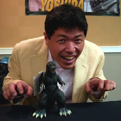 Mizuho Yoshida with GMK Godzilla Toy