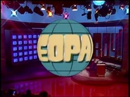 The globe intro used from November 1986 to July 19, 1991. Yellow letters are on a teal sphere with black lines divided into squares. It rotates at normal speed.