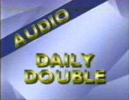 Season 3 Audio Daily Double with a gray vortex background with the word "Audio" in gold text inside a dark blue strip.