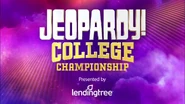 The College Championship logo from Season 36. For the only time, the music from Sports Jeopardy! is used.