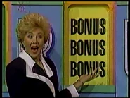 Aggie's excited reaction after a contestant uncovered a BONUS card which meant an extra shot at winning the $50K Prize