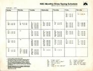 Taping Schedule for February 1985. Sale of the Century is listed for February 05, 06, 08, 09, 22, 23, 25, and 26.
