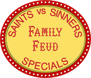 Saints vs. Sinners Specials logo from 1982. The first Family Feud celebrity special logo to use alternate "Feud" lettering.