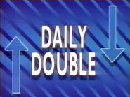 Season 6 Daily Double on a diagonal line background with white text and blue arrows pointing up and down.