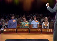 The original Contestants Row podiums from 1972. The font style used here is eggcrate and the Goodson-Todman asterisk to the left of the bid is used to indicate the winning bid.