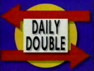 Season 7 Daily Double with red arrows going left and right with a white square, black letters, and blue background.