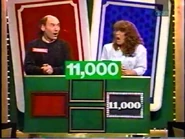 Look at that! The blue player guessed correctly ON THE NOSE! $500 for her! For the 100-person surveys and audience poll questions, the number would simply flash and be accompanied by bells.