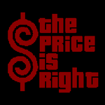 The Price is Right Burgundy Logo with Trimmed Letters in Black Background