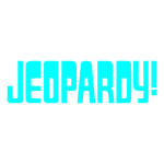 Jeopardy! Logo in White Background in Aqua Blue Letters