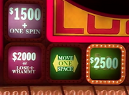 Move One Space from Round 2. Would you like $2,500 or $2,000-or-LOSE-1-WHAMMY?