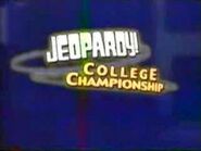 College Championship Logo from Season 16. First College Championship to play for $50,000, and for the first time, the music from Rock & Roll Jeopardy! is used.