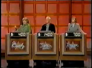 On the set's debut episode the monitors on the contestant podiums turn red in Double Jeopardy! for the last time. Also, the ring-in lights were not working.