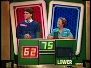 The podiums from the Eubanks/Rafferty versions, again. The opposite words of "higher" and "lower" would change if the player who guessed 2nd was wrong.