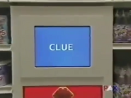 When Dave was explaining how to use the TV monitors, the word "Clue" appeared to let the contestants know that there would be a clue on the screen once they activated it.